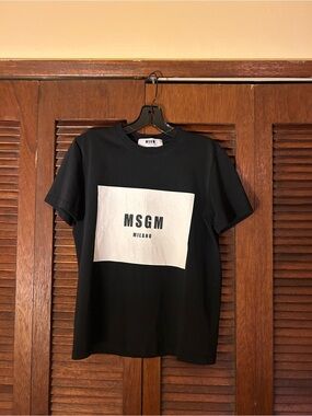 MSGM Milano Black T-Shirt with White Logo Panel Size S